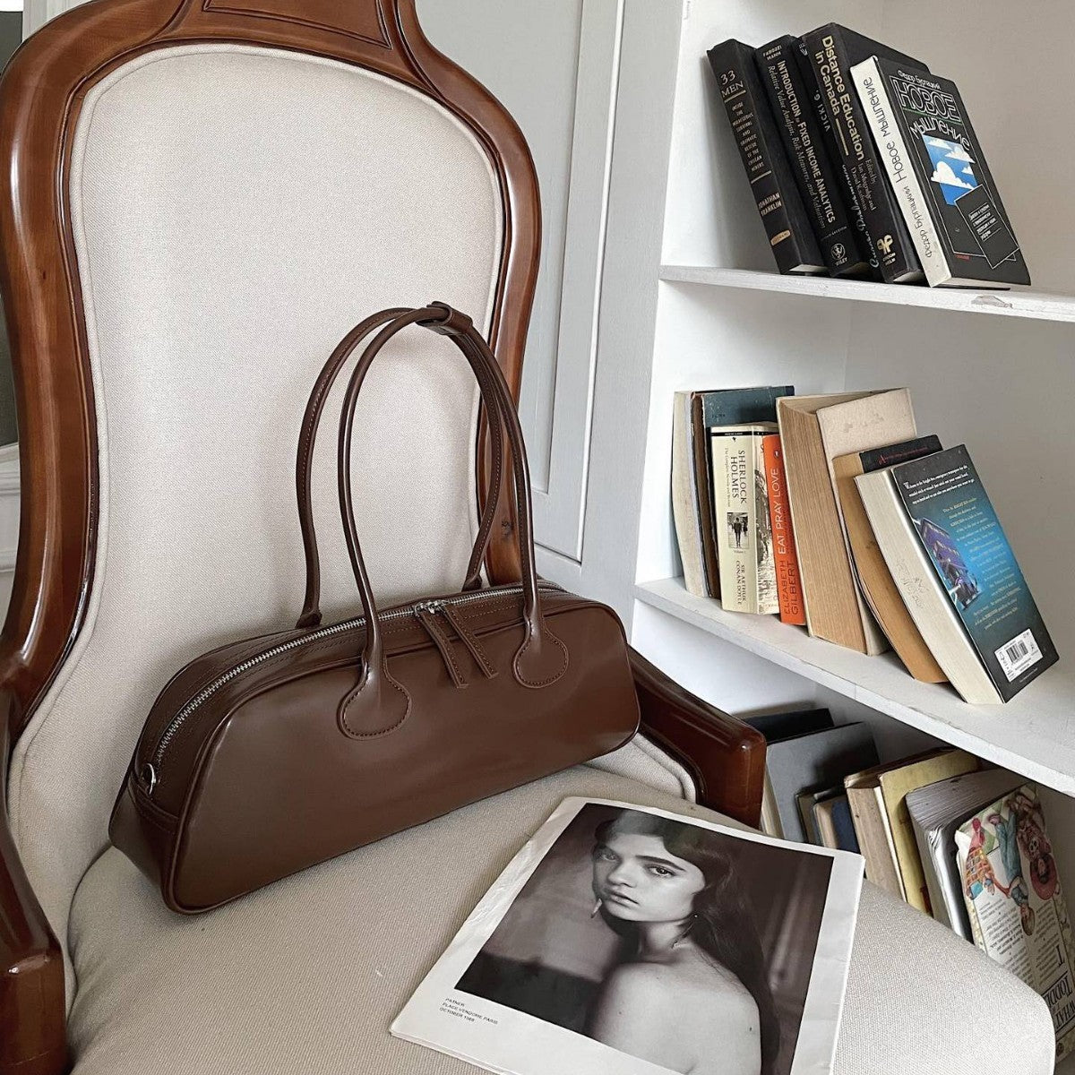 Sac bandoulière baguette en cuir style coréen pour femme