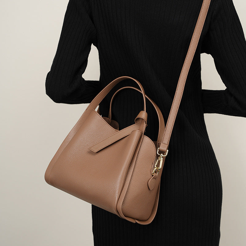 Sac seau à bandoulière portable en cuir véritable