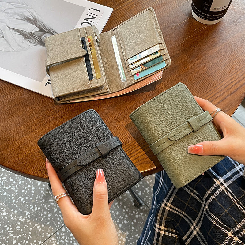 Portefeuille court en cuir de vachette pour femme