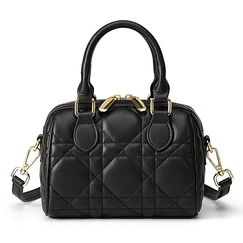 Sac bandoulière Boston en cuir véritable à motif losanges