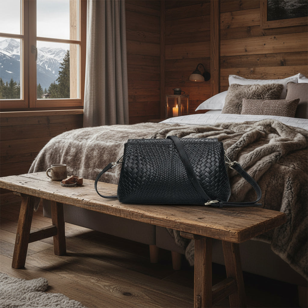 Sac à bandoulière en cuir véritable texturé de grande capacité