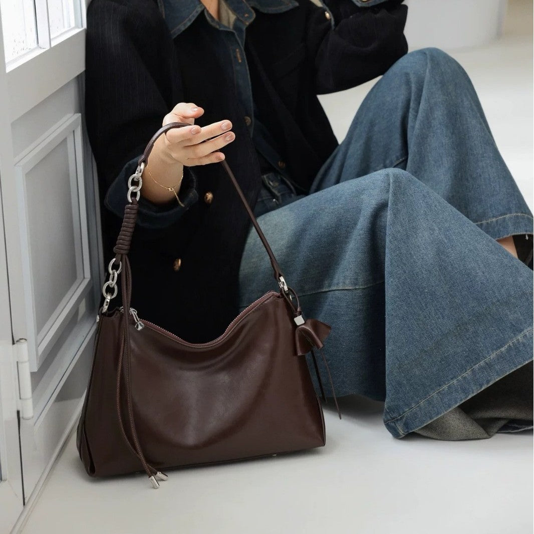 Premium Top-Grain Leather Horizontal Shoulder Bag