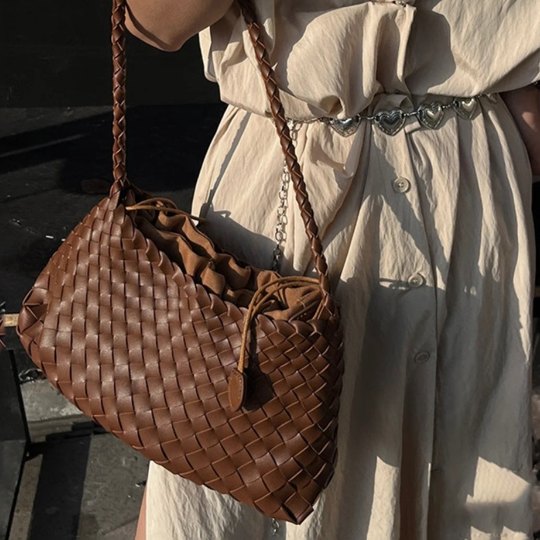 Sac à bandoulière en cuir véritable tressé