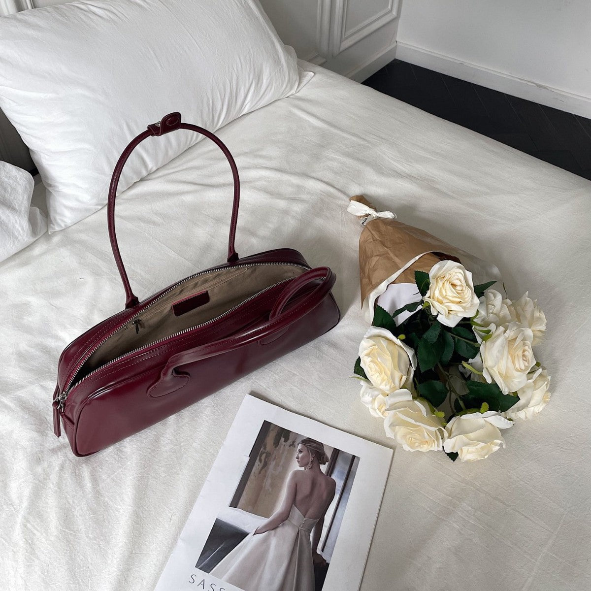 Sac bandoulière baguette en cuir style coréen pour femme