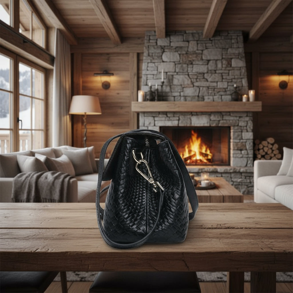 Sac à bandoulière en cuir véritable texturé de grande capacité