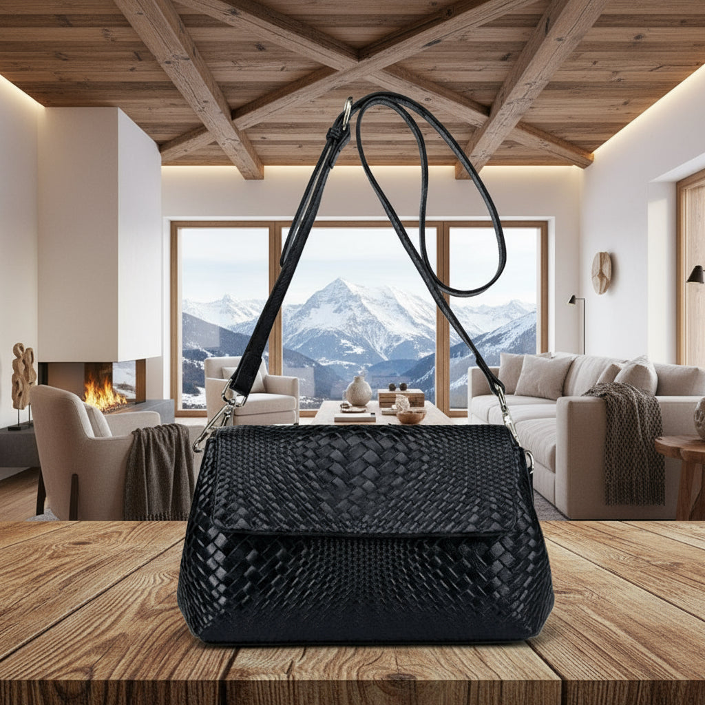 Sac à bandoulière en cuir véritable texturé de grande capacité