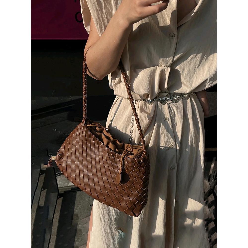 Sac à bandoulière en cuir véritable tressé