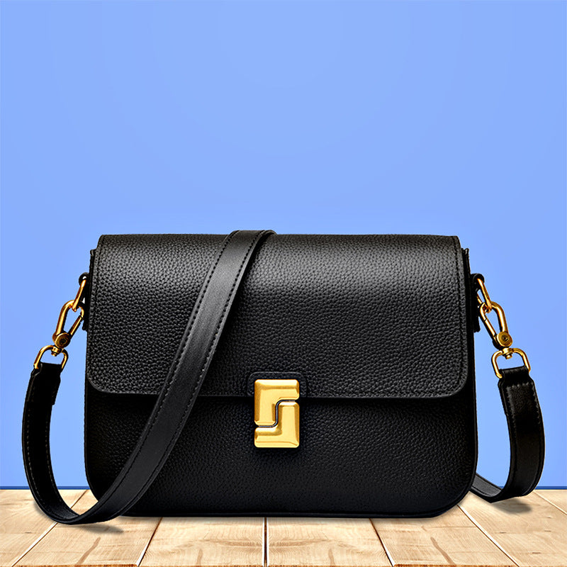 Elegant Leather Retro Shoulder Bag with Statement Buckle