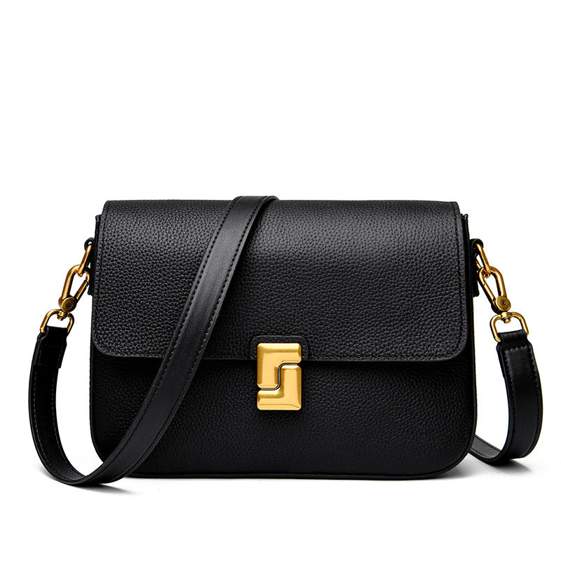 Elegant Leather Retro Shoulder Bag with Statement Buckle