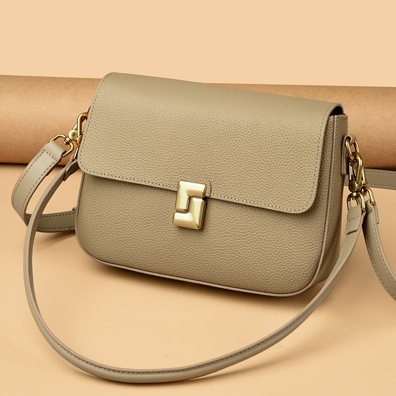 Elegant Leather Retro Shoulder Bag with Statement Buckle