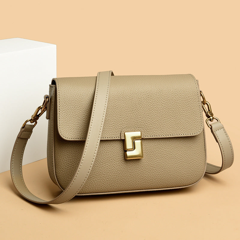 Elegant Leather Retro Shoulder Bag with Statement Buckle