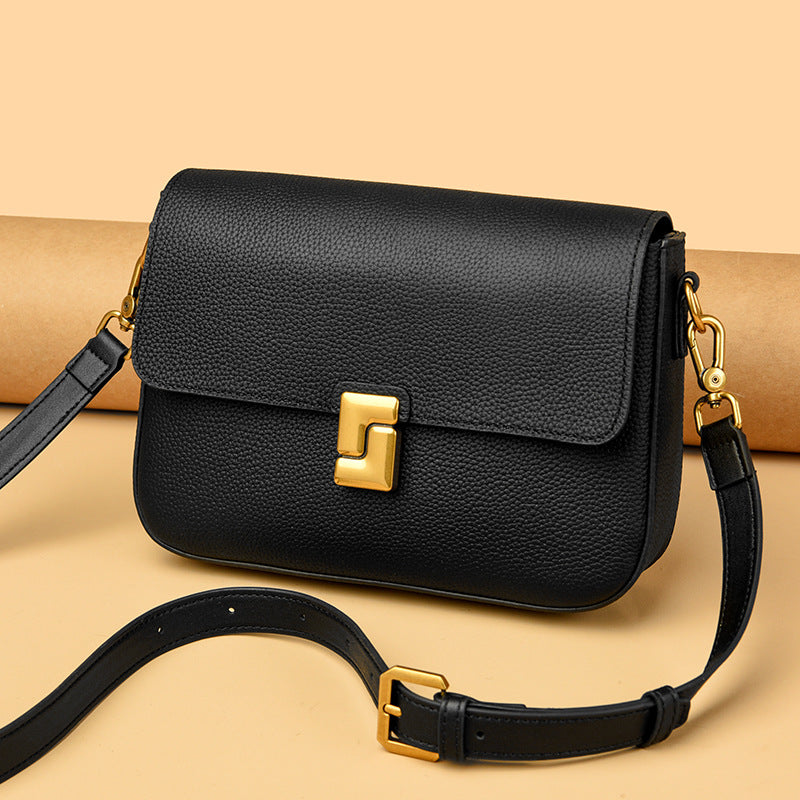 Elegant Leather Retro Shoulder Bag with Statement Buckle