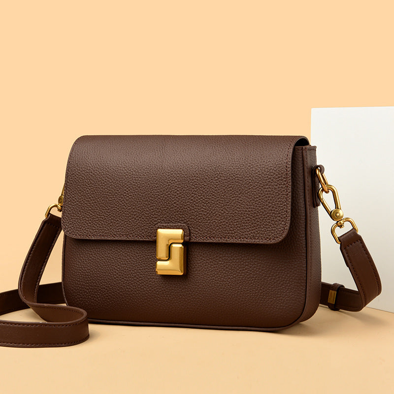 Elegant Leather Retro Shoulder Bag with Statement Buckle