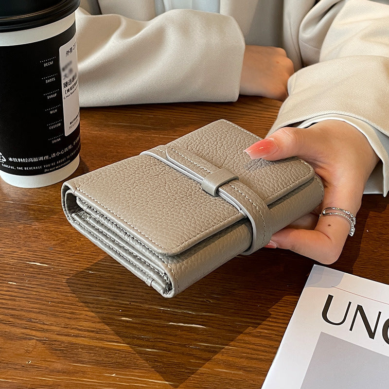 Portefeuille court en cuir de vachette pour femme