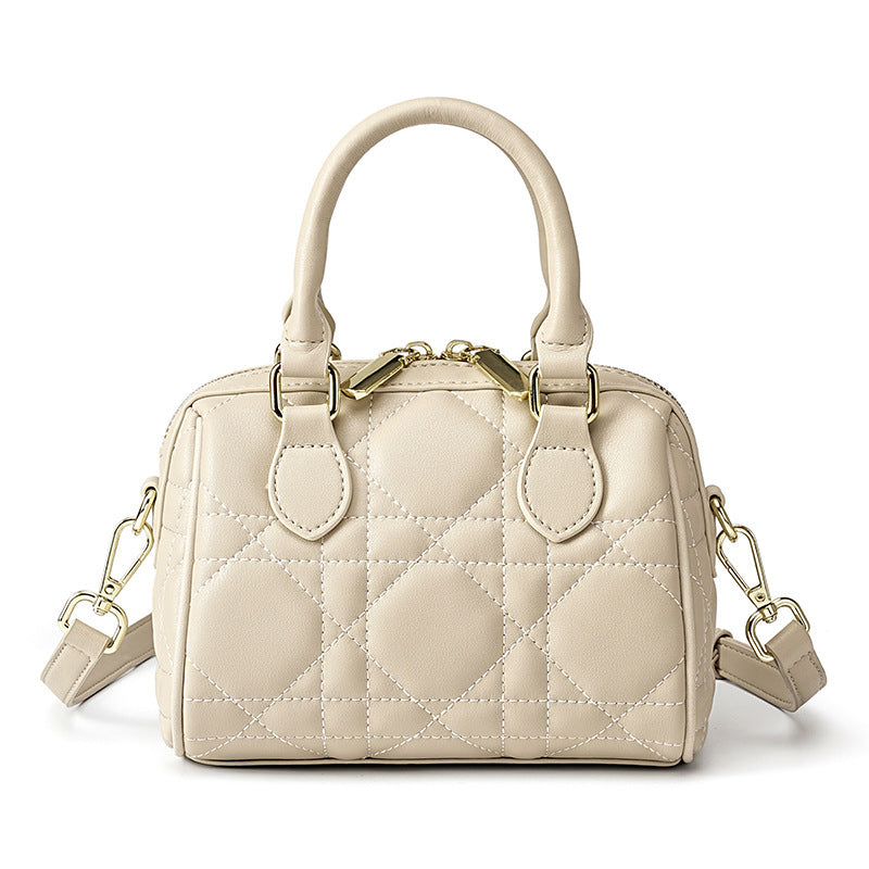 Sac bandoulière Boston en cuir véritable à motif losanges