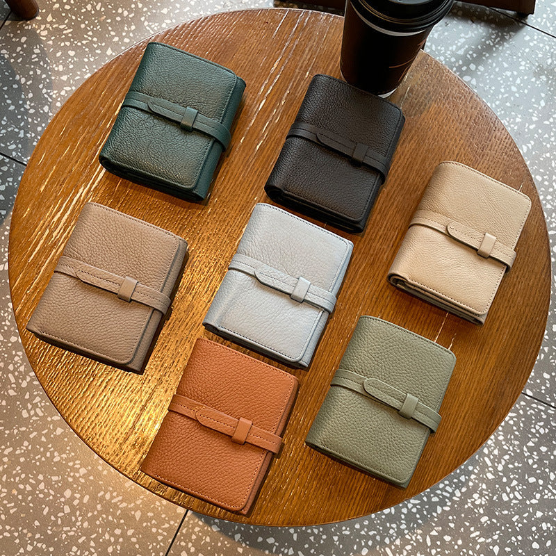 Portefeuille court en cuir de vachette pour femme