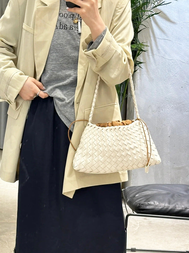 Sac à bandoulière en cuir véritable tressé