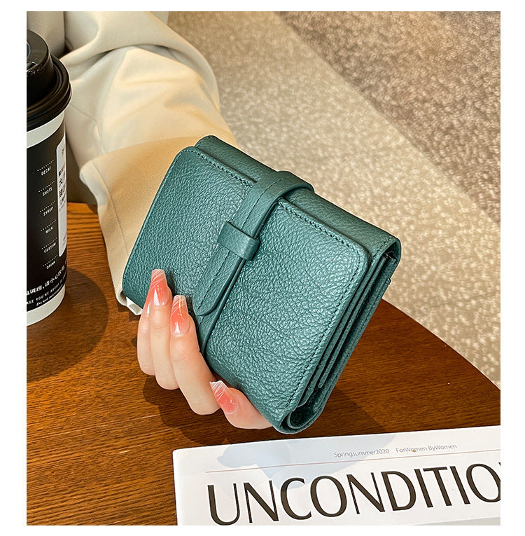 Portefeuille court en cuir de vachette pour femme