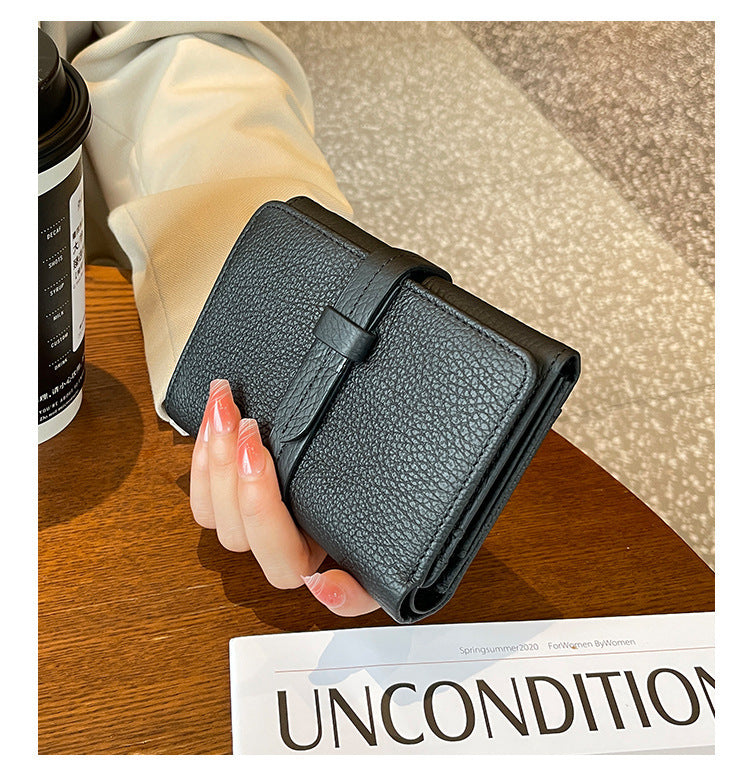 Portefeuille court en cuir de vachette pour femme